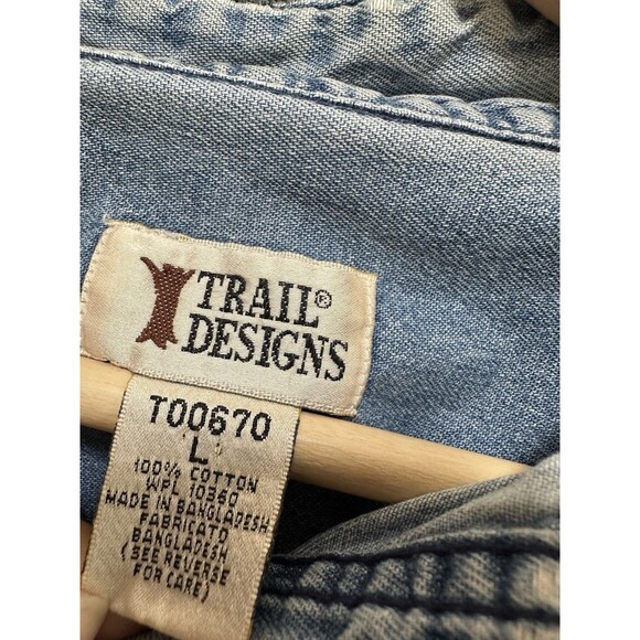 Vtg Men’s Trail Designs Cotton Denim Jean‎ Button Down Shirt Pockets Size Large - Picture 3 of 12